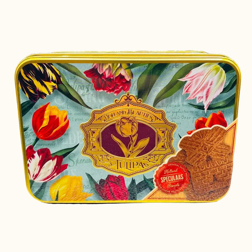 Speculaas Tin Green 'Pretty Tulips' Incl. Speculaas Biscuits
