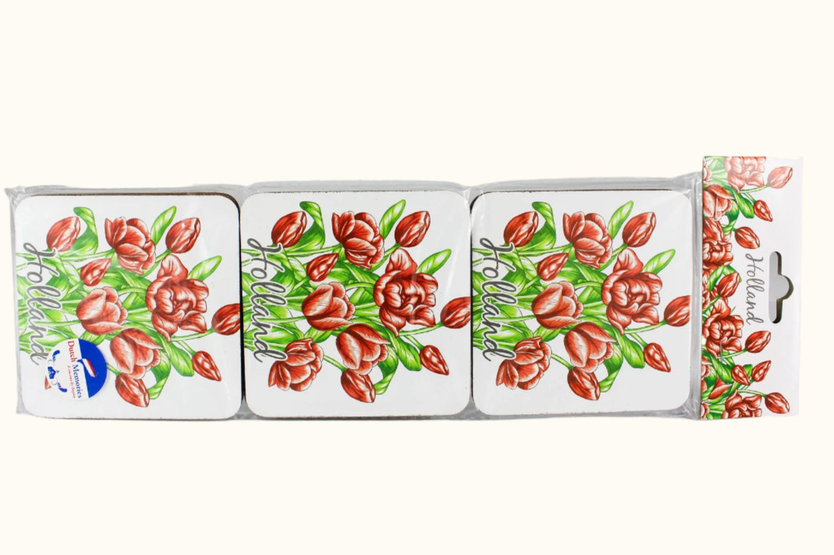 Dessous de verre 6 Tulipes Rouges
