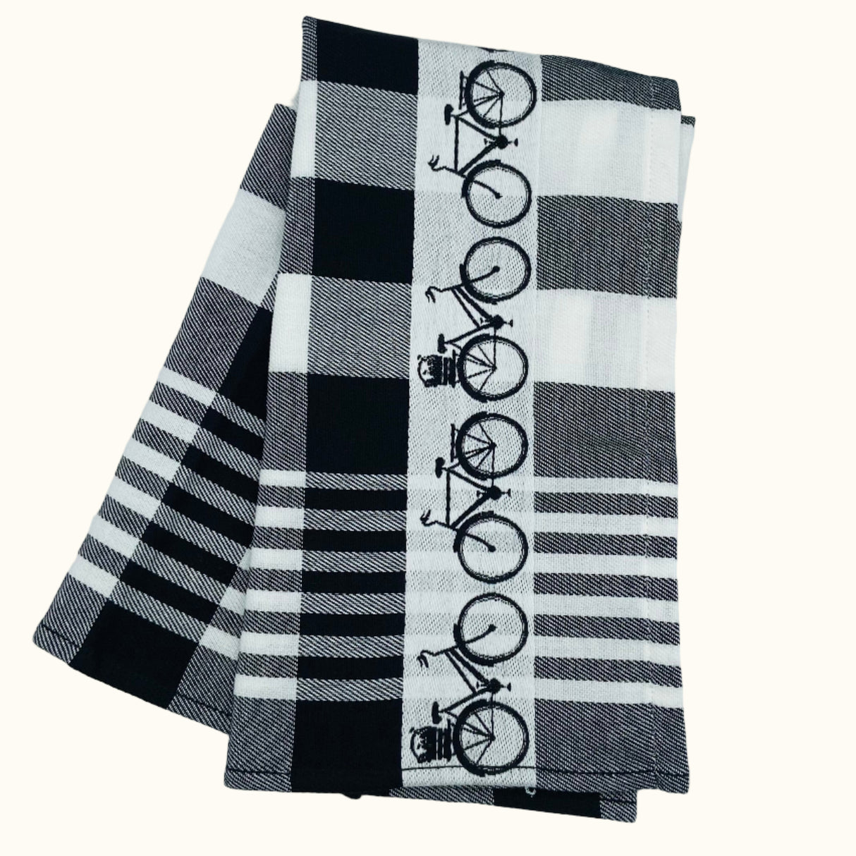 Twentse Damast Bicycles Black Tea Towel 60x65cm