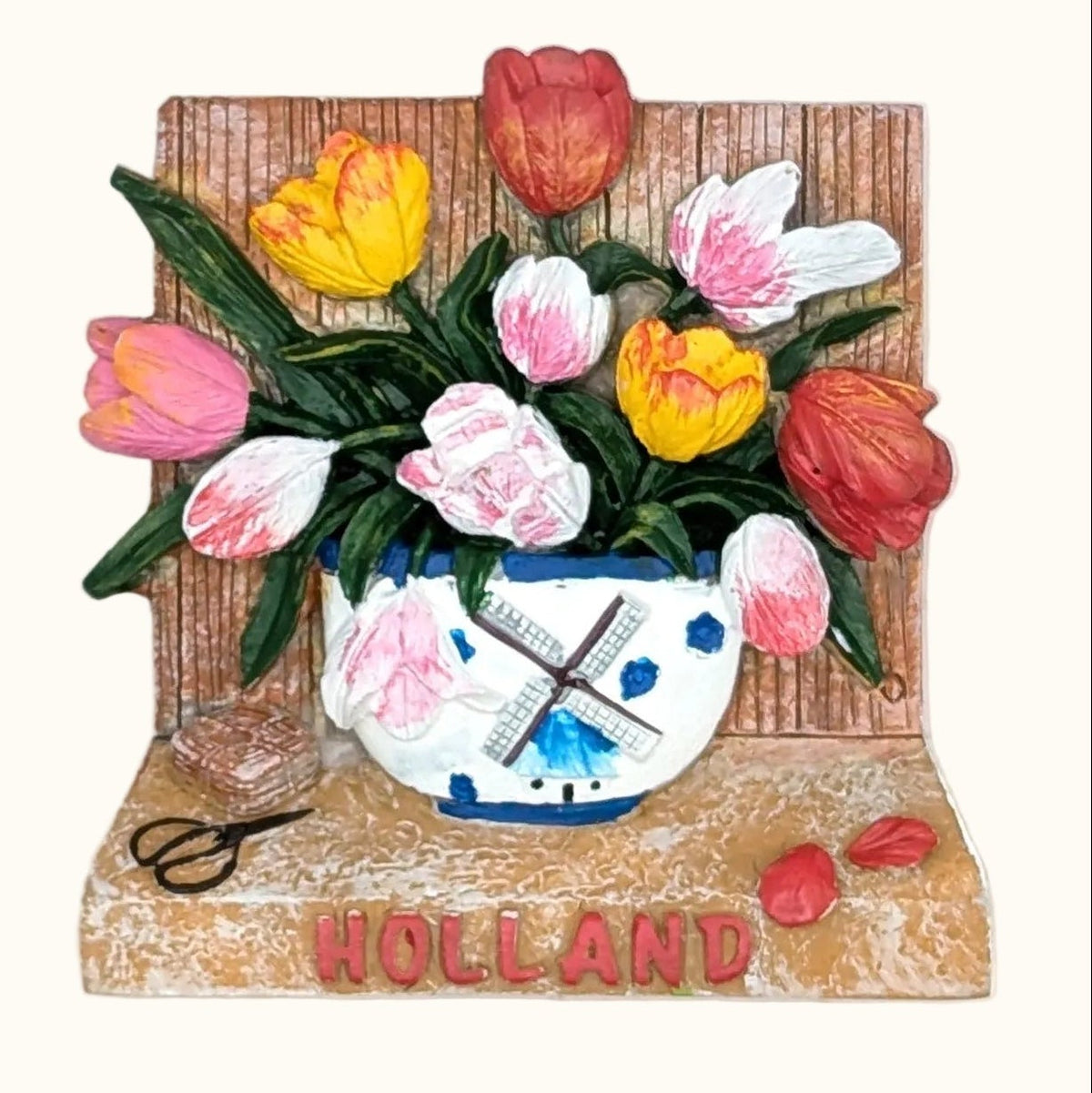 Polystone Magnet 3D Delft Blue Tulips In Vase