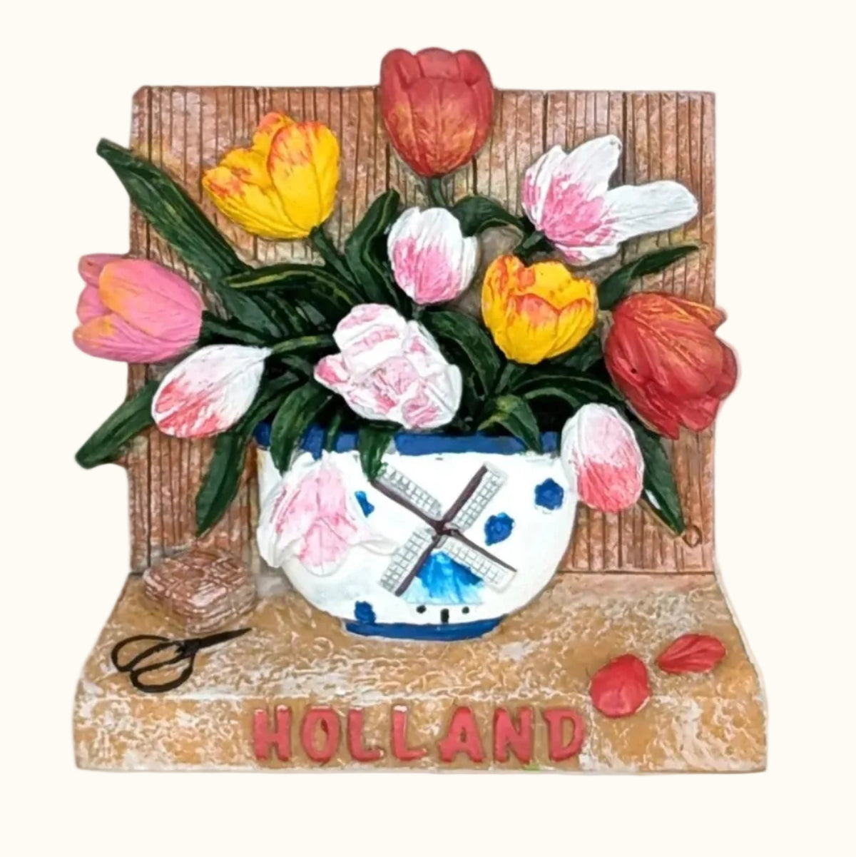 Polystone Magnet 3D Delft Blue Tulips In Vase