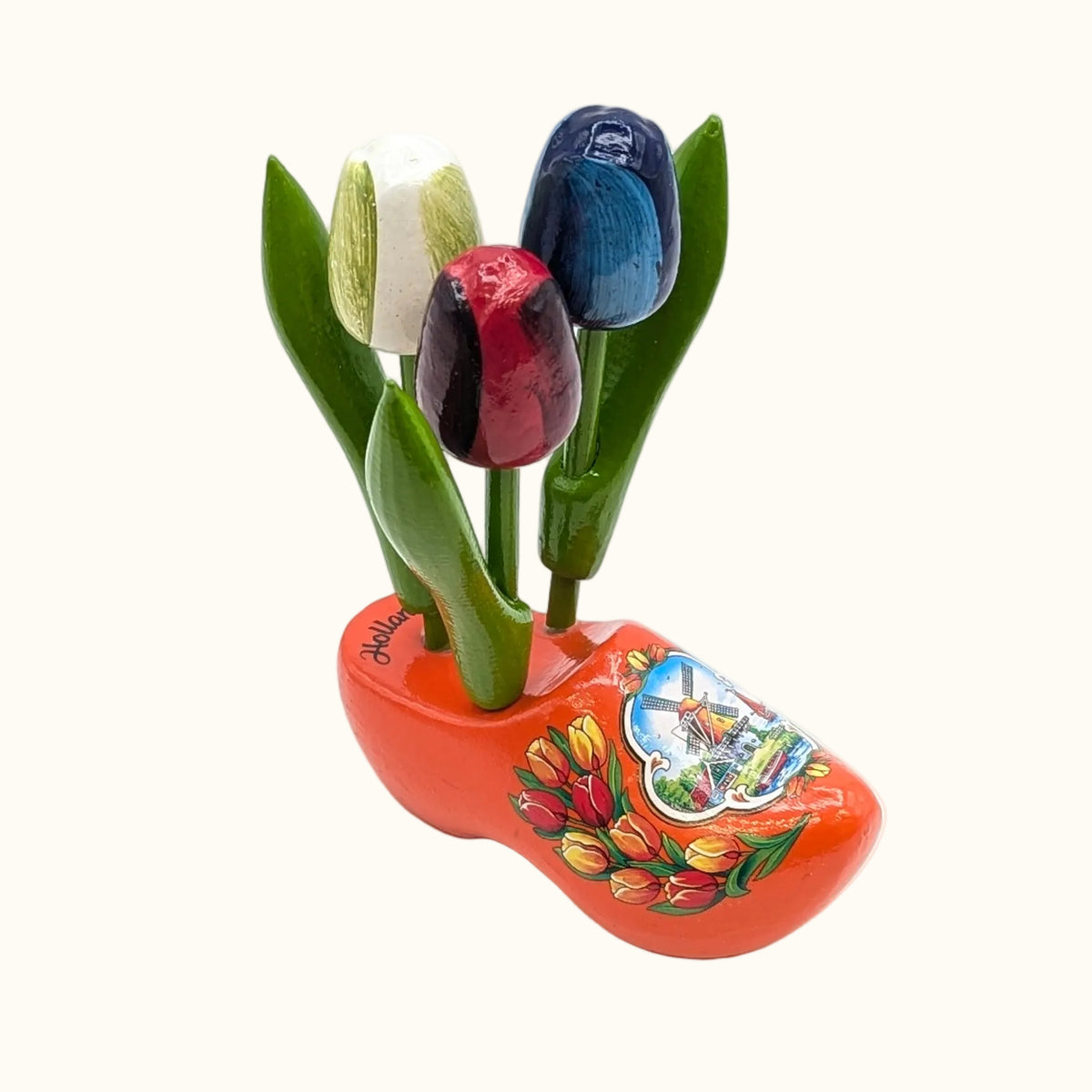 Sabot en bois orange 3 tulipes 10 cm