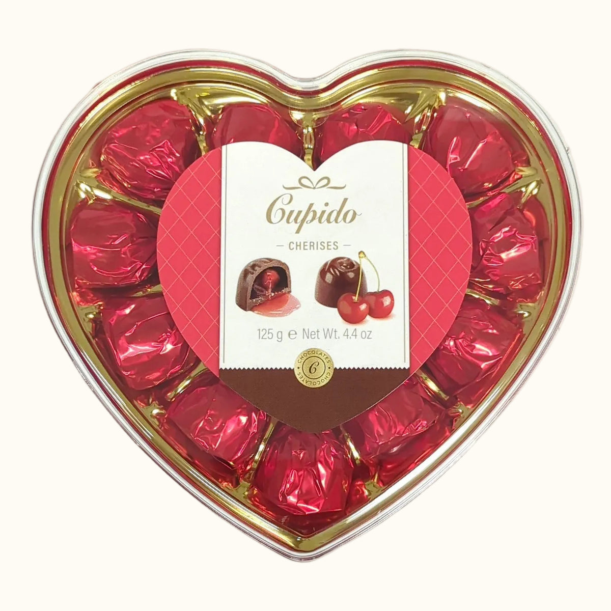 Cupido Dark Chocolate with Cherries in Heart Box 125g