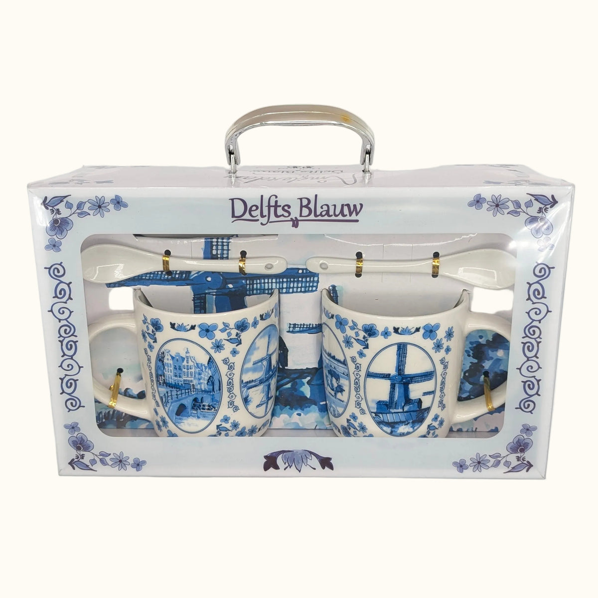Gift Box with 2 Mugs & Saucers Delft Blue