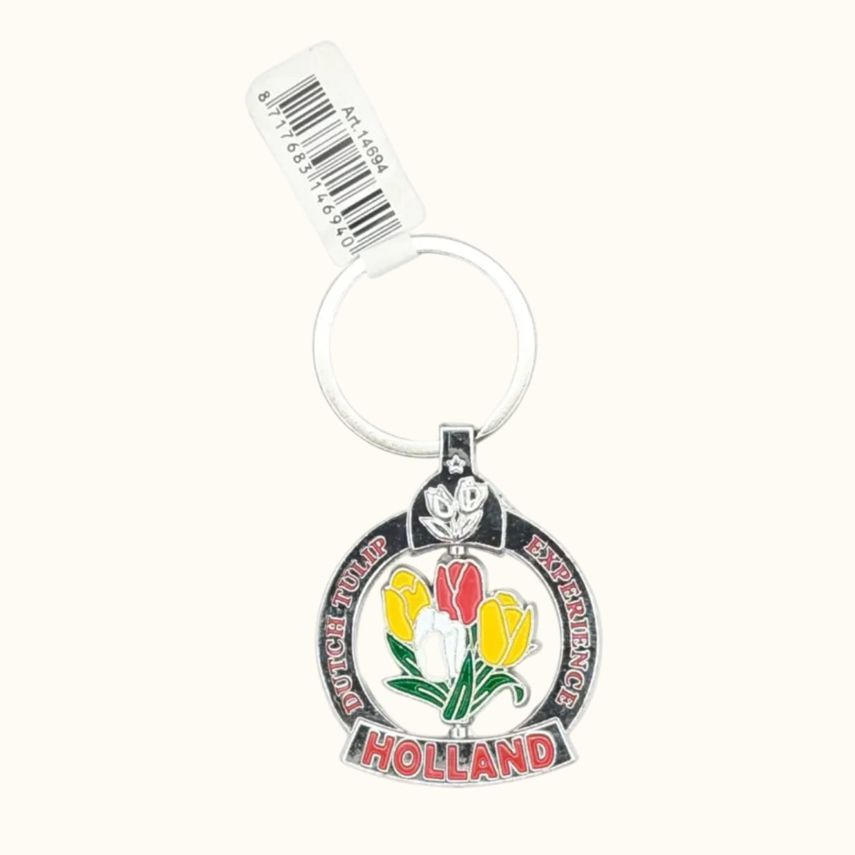Spinner Keychain Silver Tulip Experience Holland