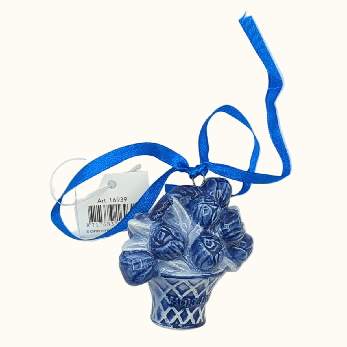 Christmas Ornament Tulip Basket Delft Blue Gold