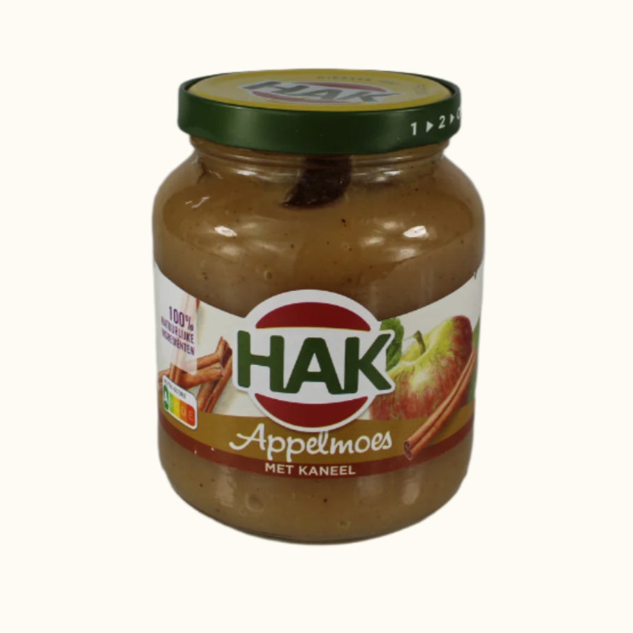 Hak Appelmoes fruit spread on a white background