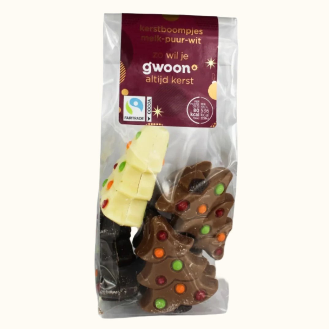 Gwoon Christmas Trees Milk, Dark and White Chocolate 150g