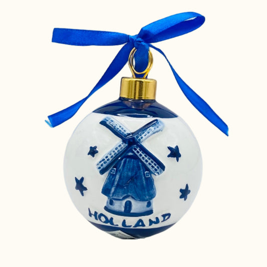 MX Ball Windmill Delft Blue/Gold Christmas Ornament 8cm Ceramic