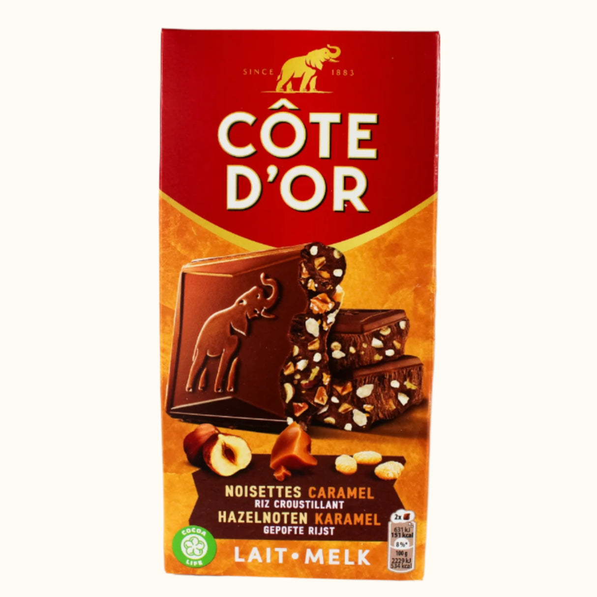 Côte d'Or Chocolat au lait, noisettes et caramel avec riz soufflé 170 g