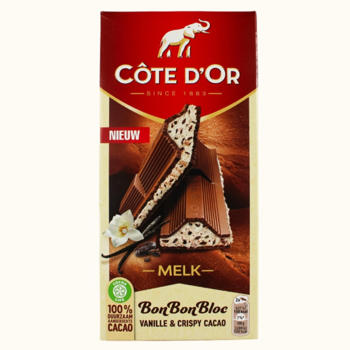 Côte D'or Bon Bon Bloc Lait Praliné Vanille Et Cacao Croustillant 192g