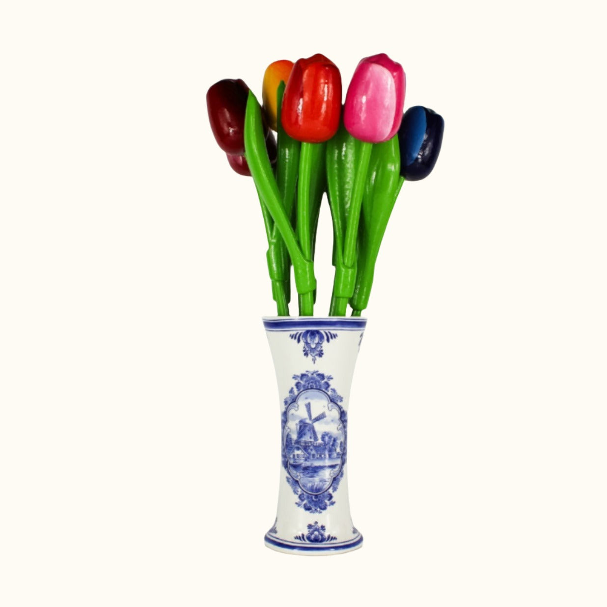 Dutch Groceries 9 tulipes 34 cm dans un vase bleu de Delft