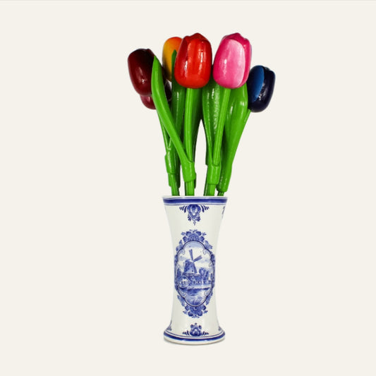 Dutch Groceries 9 Tulips 34 cm in Large Ceramic Delfts Blue Vase