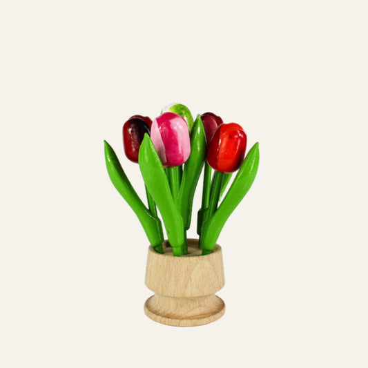 Dutch Groceries 6 Small Tulips in Wooden in a Jar