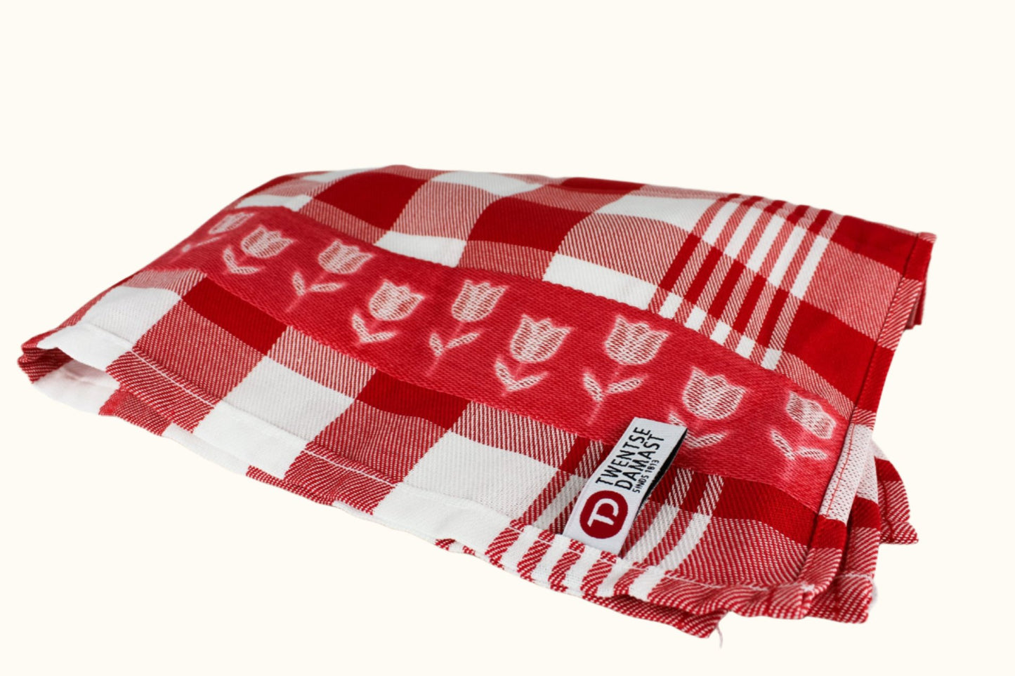 Twentse Damast Red Dutch Tulips Tea Towel 60x65cm