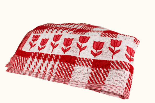 Twentse Damast Red Dutch Tulips Kitchen Towel 50x50cm