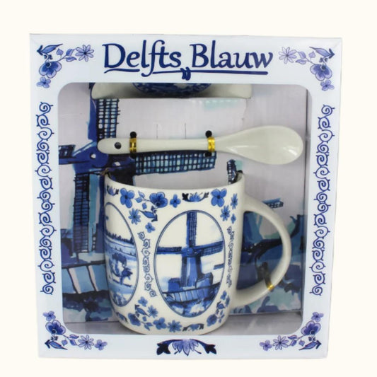 Box With Mug, Spoon, Saucer Delft Blue