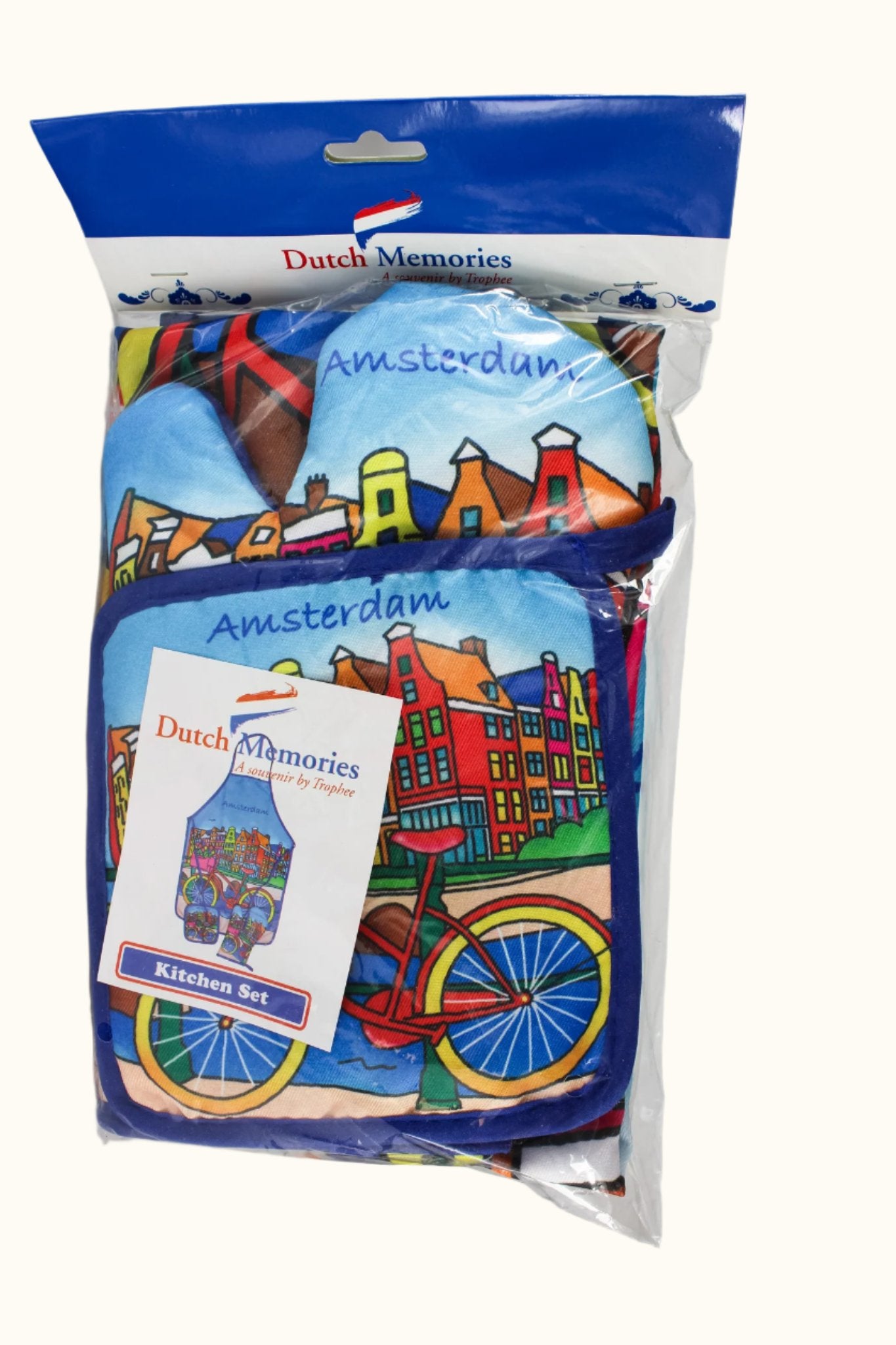 Dutch Apron, Oven Mits and Pan Holder Amsterdam Bicycle Color