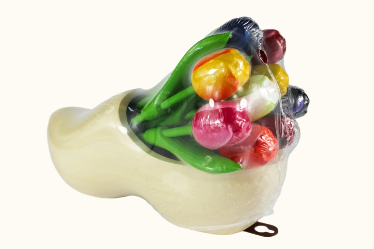 Bouquet de 9 tulipes, petit, dans un sabot en bois laqué, 25 cm, de Dutch Groceries