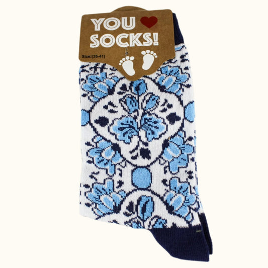 Sock Delft Blue Tulips (40-46 EURO SIZE)