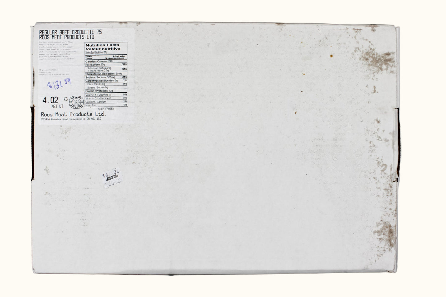 Roos Meat Products UNFRIED (REGULAR) Beef Croquettes Box Of 75