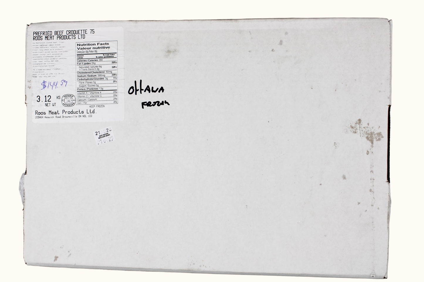 Roos Meat Products PREFRIED Beef Croquettes Box Of 75