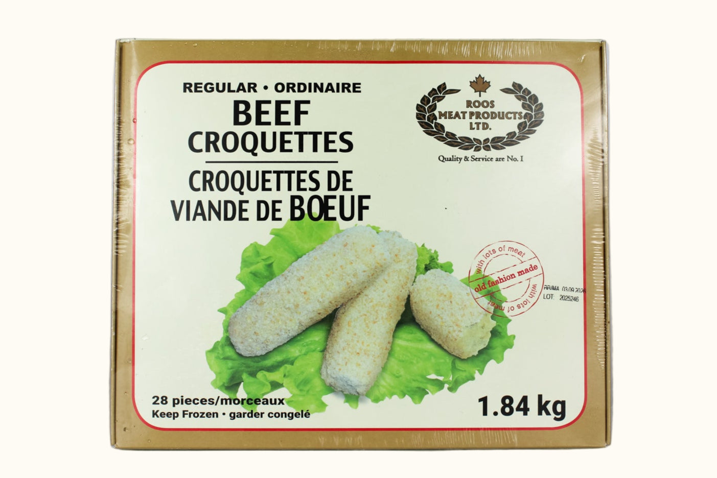 Roos Meat Products UNFRIED (REGULAR) Beef Croquettes Box Of 28 1.84kg