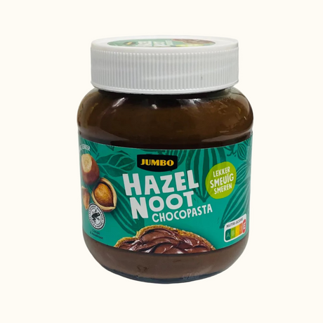 A jar of Jumbo Hazel Nut Chocopasta chocolate