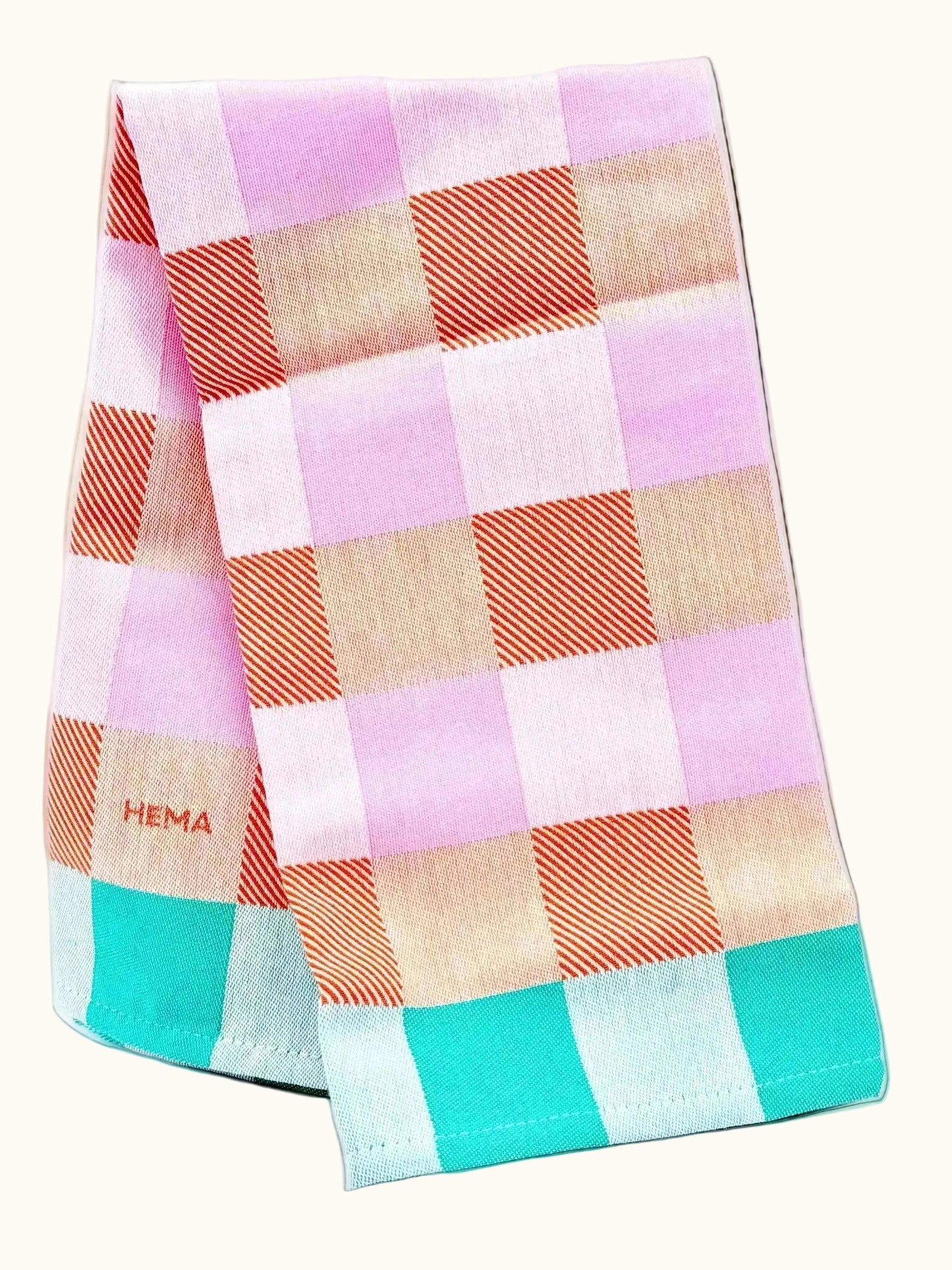 Hema Pink & Green Blocks Tea Towel 65x65cm