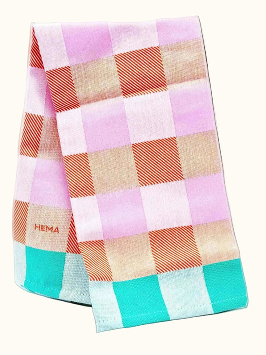 Hema Pink & Orange  Block Tea Towel 50x50cm