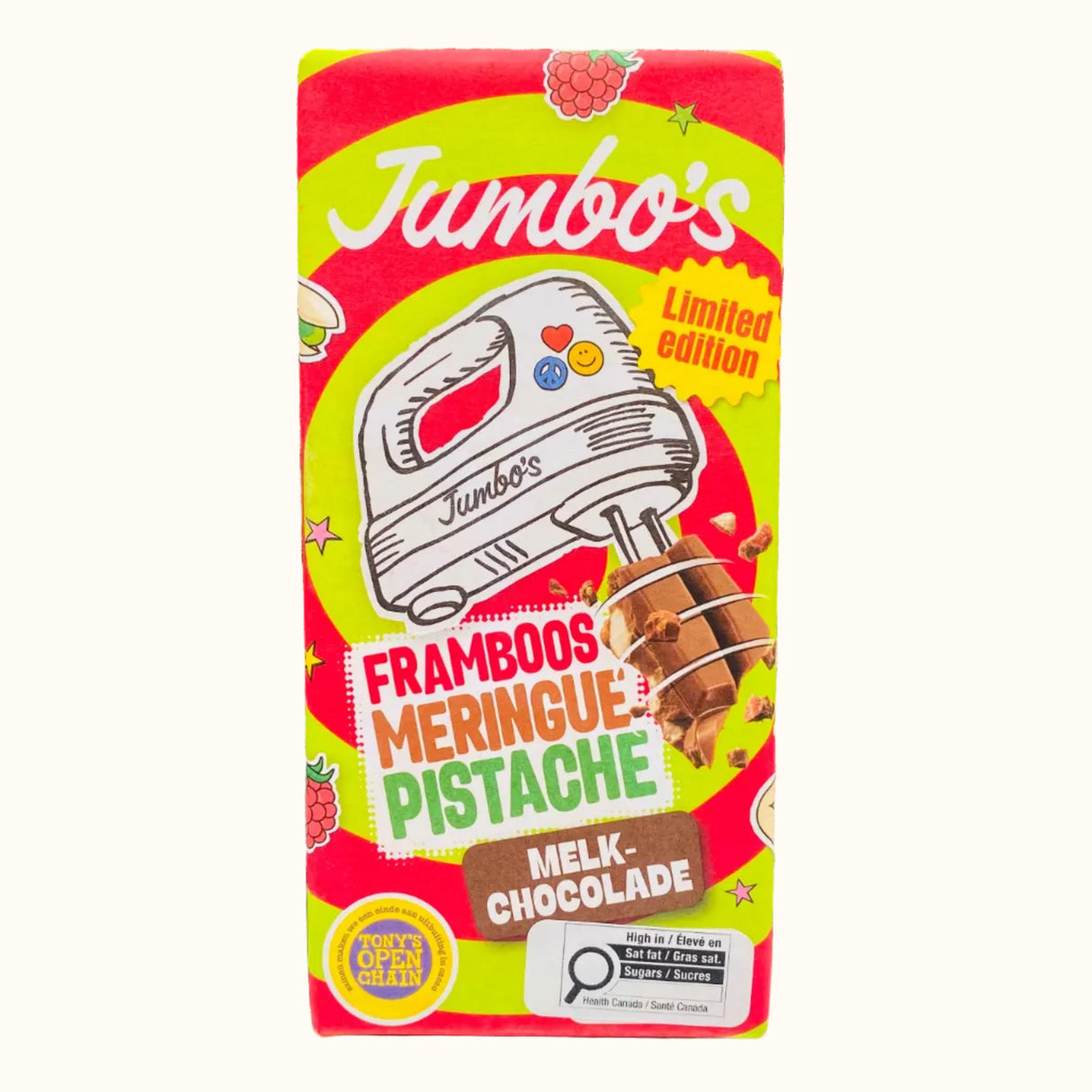 Jumbo's Milk Chocolate Pistachio, Meringue & Raspberry 140g