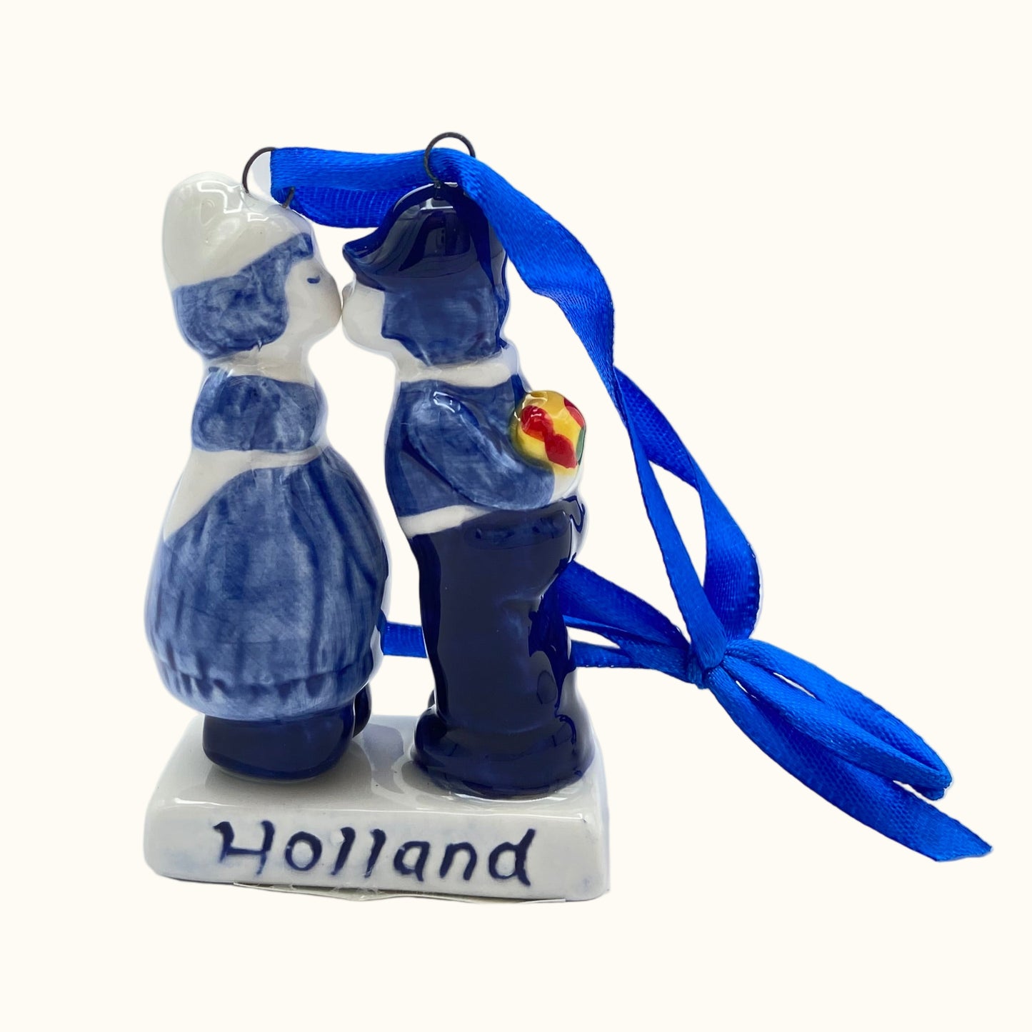 MX Kissing Couple Delft BlueChristmas Ornament 7cm Ceramic
