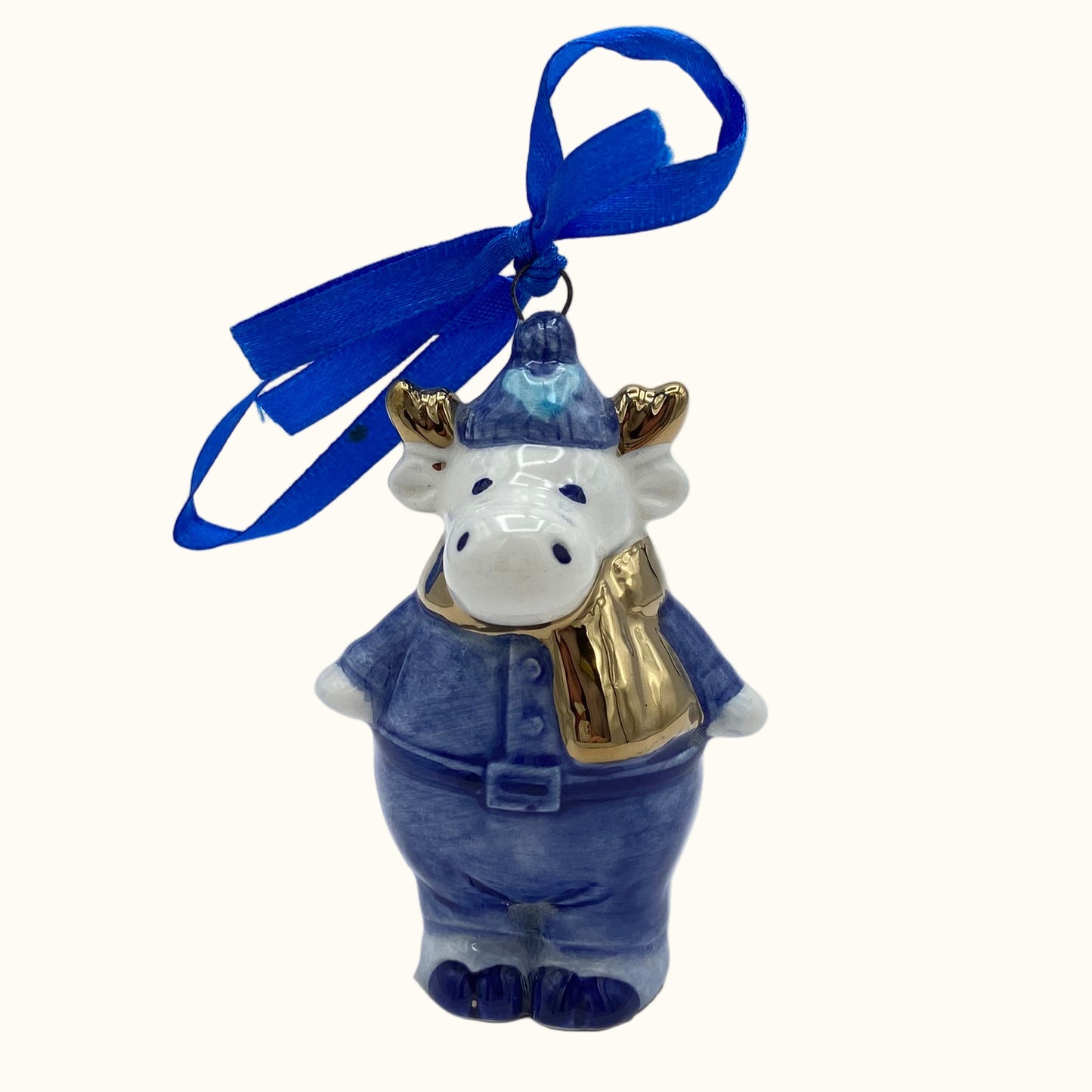 MX Reindeer Delft Blue/Gold Ornament 9cm Ceramic