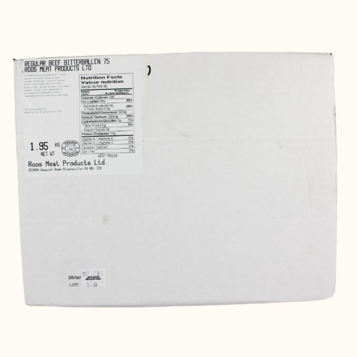 Roos Meat Products UNFRIED (REGULAR) Bitterballen Box Of 75