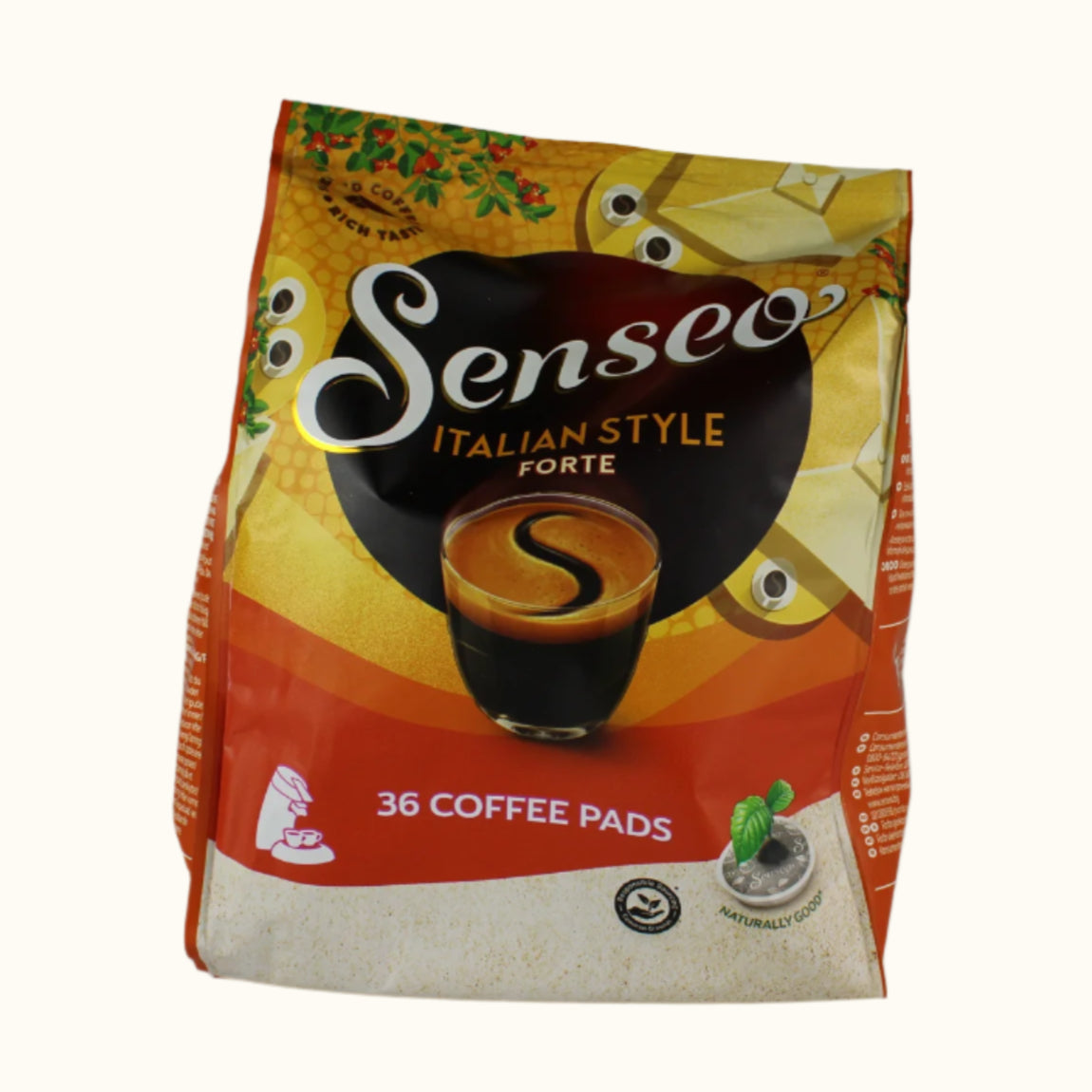 Senseo Italian Style Forte coffee pads packaging on a white background

