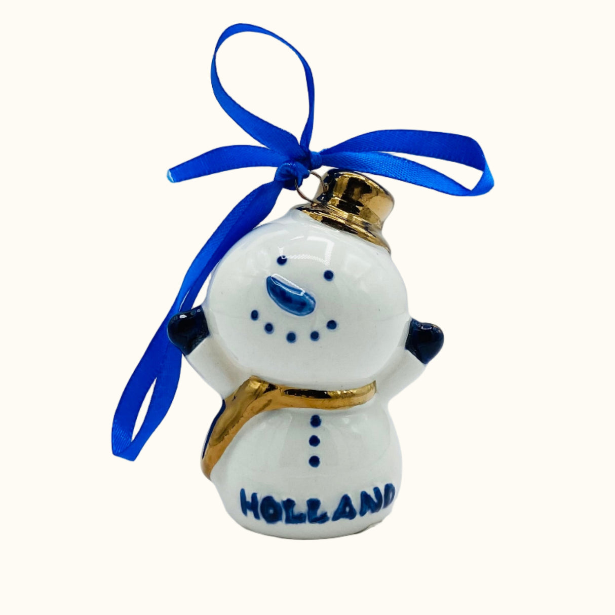 Ornement de Noël MX Bonhomme de neige en céramique bleu Delft/or 7,5 cm