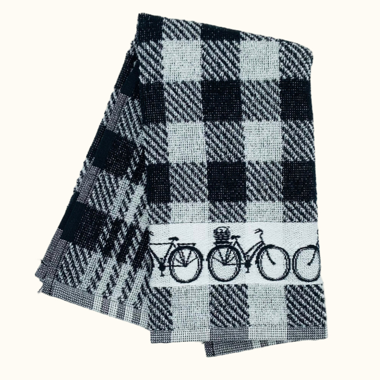 Twentse Damast Fietsen Zwart Keukenhanddoek 50x50cm