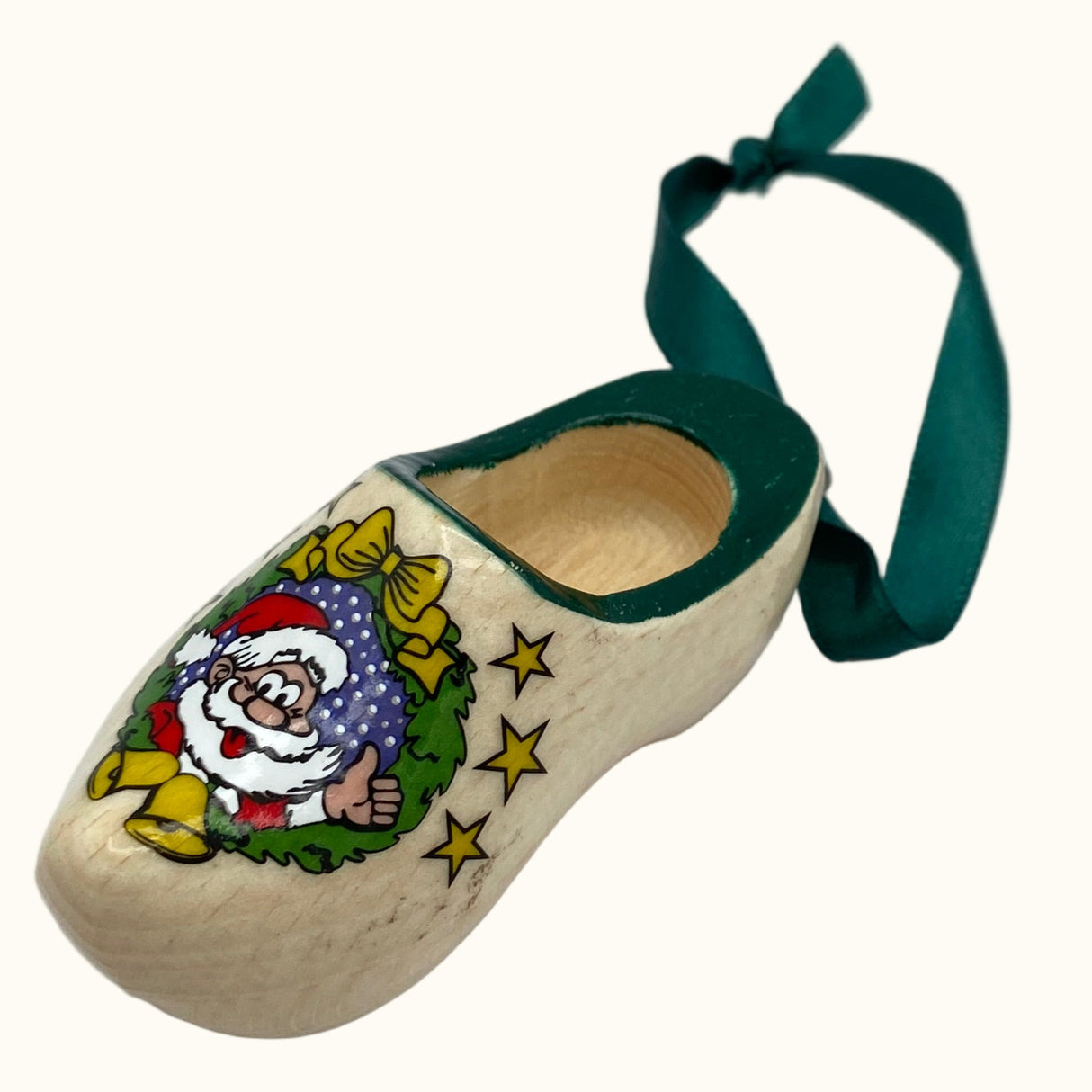 Nederlandse kruidenierswaren kerst houten schoen 8 cm gelakt