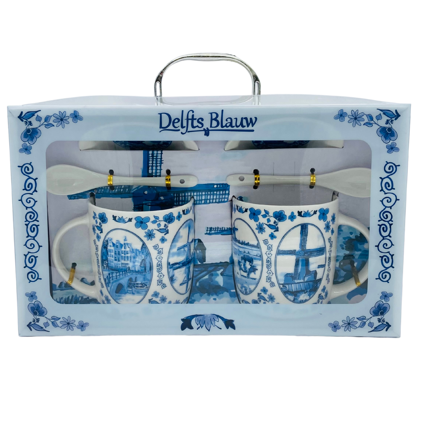 Gift Box with 2 Mugs & Saucers Delft Blue