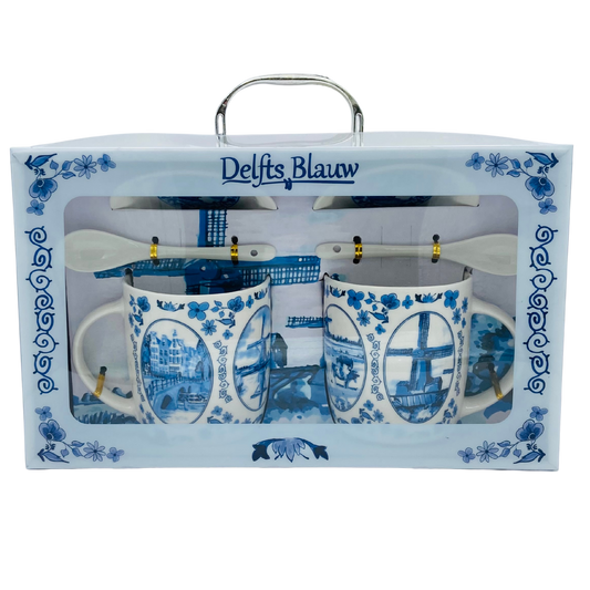 Gift Box with 2 Mugs & Saucers Delft Blue