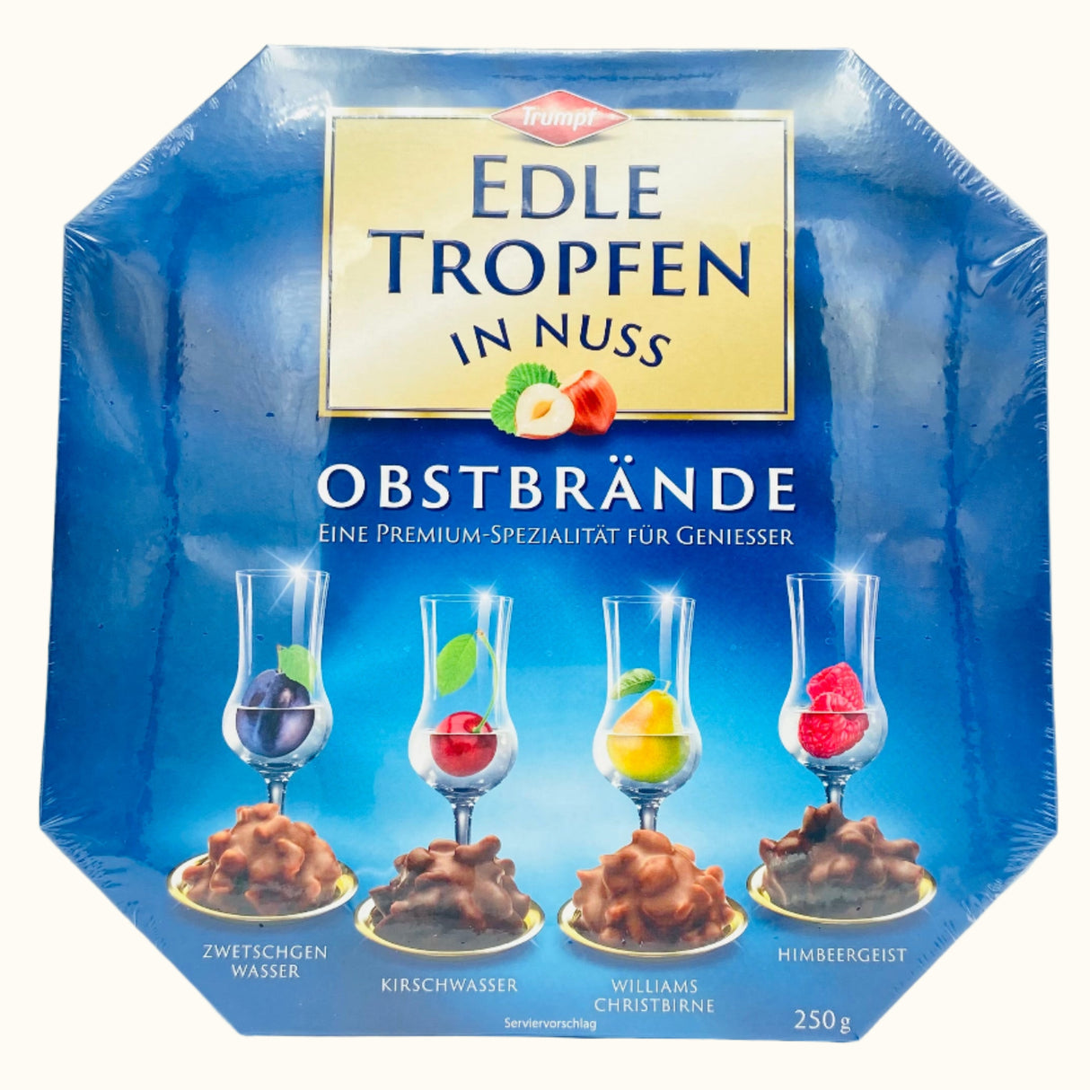 Chocolats Edle Fine aux fruits tropicaux enrobés de noix et au brandy de fruits, 250 g