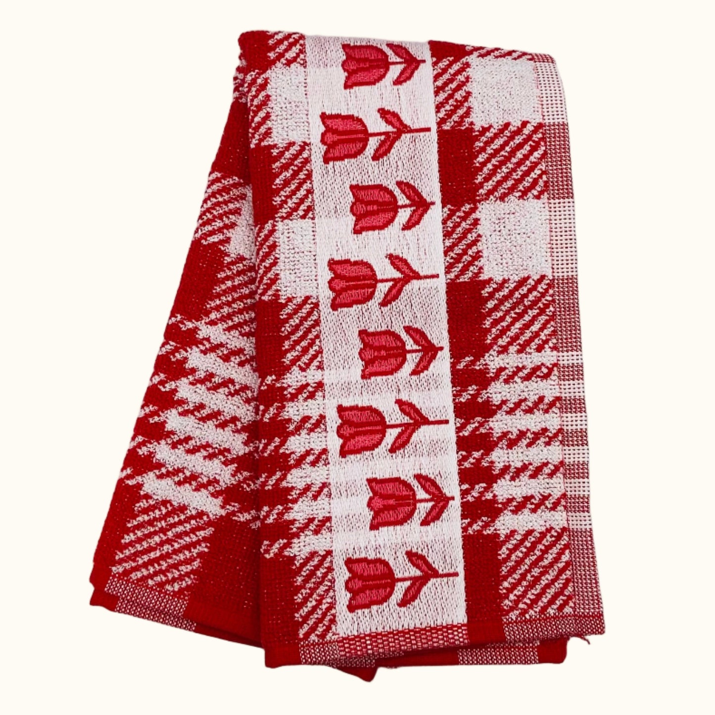 Twentse Damast Dutch Red Tulips Kitchen Towel 50x50cm