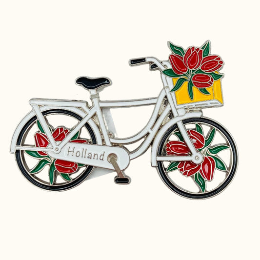 White Holland Magnet with Rotating Wheel Tulip
