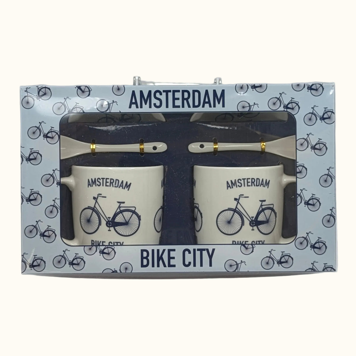 Coffret avec 2 tasses, cuillères et soucoupes Amsterdam Bike City