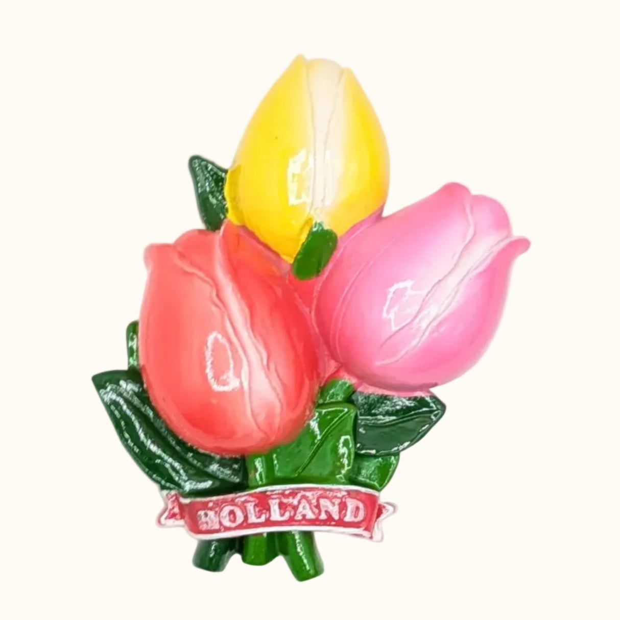 Polystone Magnet Lilac/Pink/Yellow Bunch Of Tulips Holland