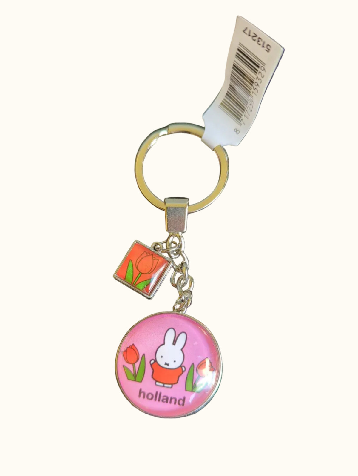 Glass Miffy Keyring - Tulip Design, Pink