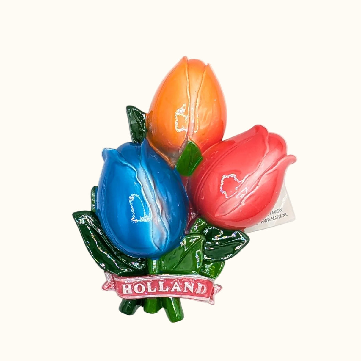 Polystone Magnet Blue/Orange/Red Bunch Of Tulips Holland