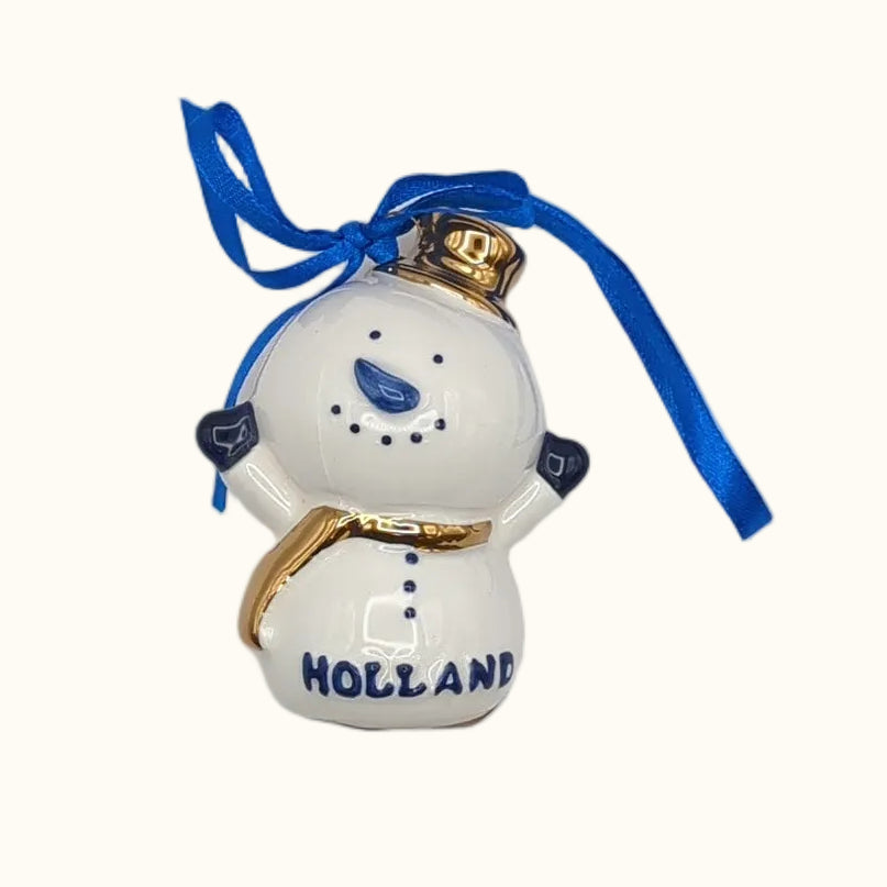 Christmas Ornament Happy Snowman Delft Blue Gold