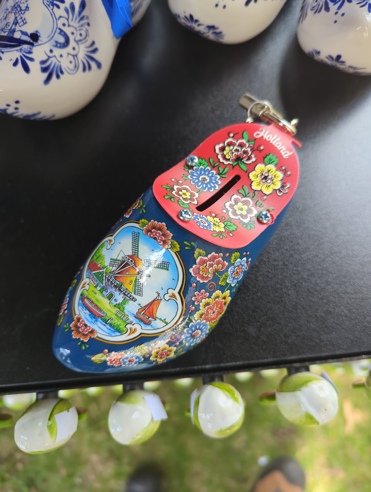 Money Box Wooden Shoe Blue 14cm