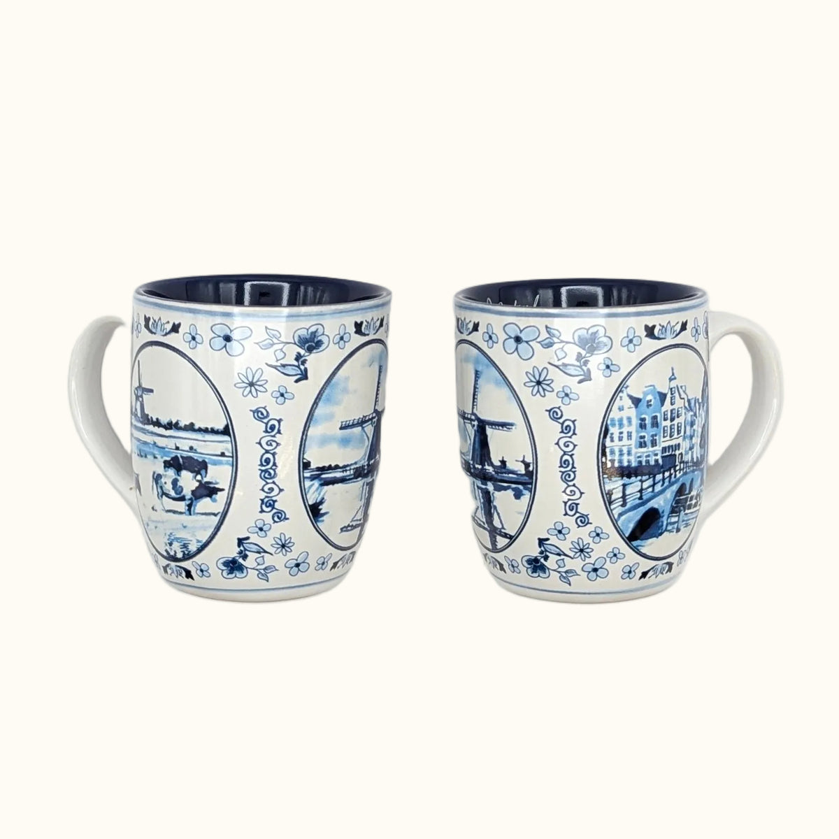 Set Of 2 Mugs Amsterdam Dutch Blue 8cm